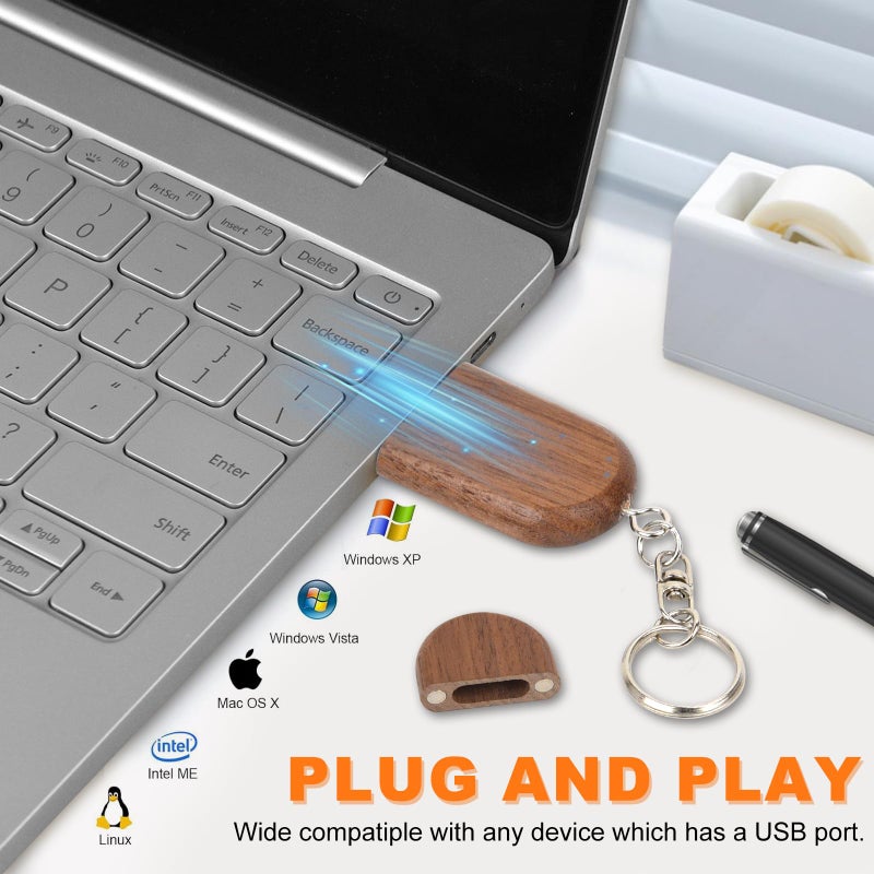 Fire Stone Novelty Wooden USB 2.0 Flash Drive 64GB Data Storage Memory Stick USB Stick Ellipse Pendrive with Wooden Box - Image 3